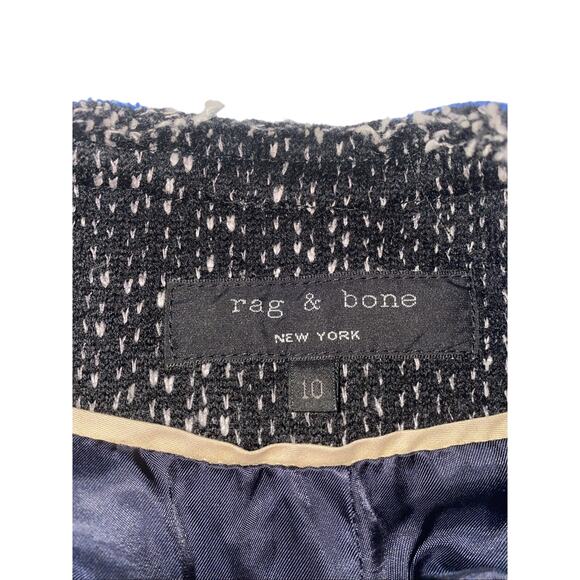 Rag & Bone Womens 10 Black Blue Wool Tweed Jacket Accent Snap Closure Pockets - Picture 7 of 8